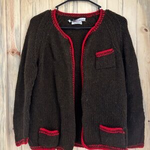 Marni Dark Brown Cardigan with Red Trim